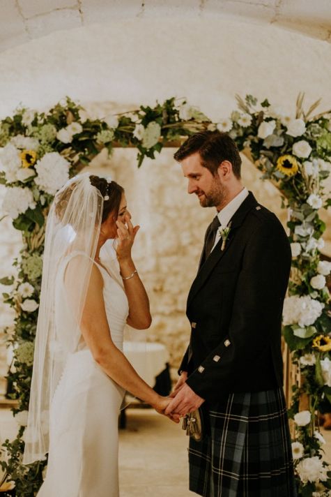 Bride and groom at an emotional English wedding in Perigord in France