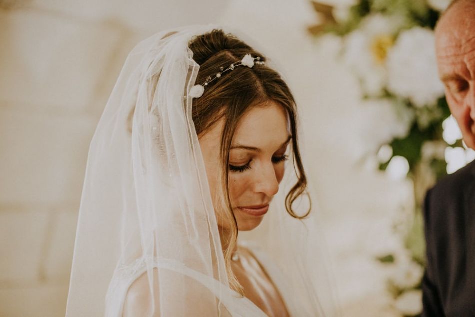 English bride during ceremony at an English wedding in Perigord in France