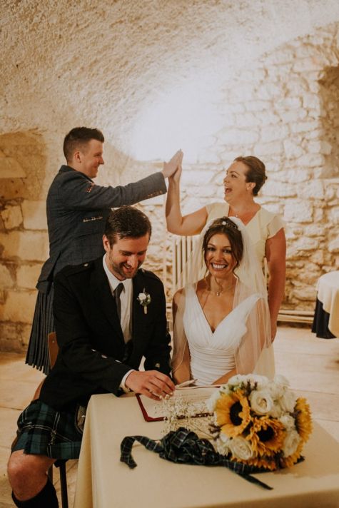 Signing after ceremony at an English wedding in Perigord with MGphotographies