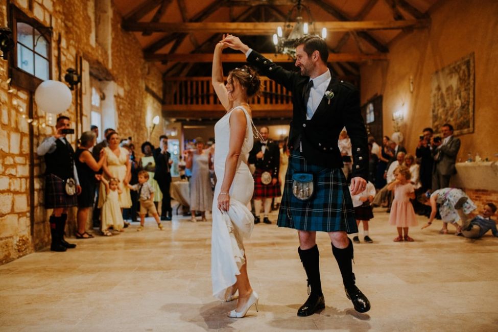 Ceilidh dance at an English Scottish wedding in Perigord